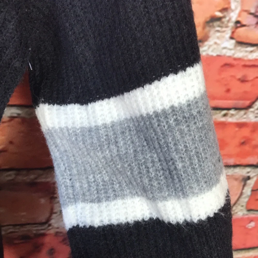 Revolve John + Jenn Black Varsity Stripe Mock Neck Sweater - Picture 9 of 13